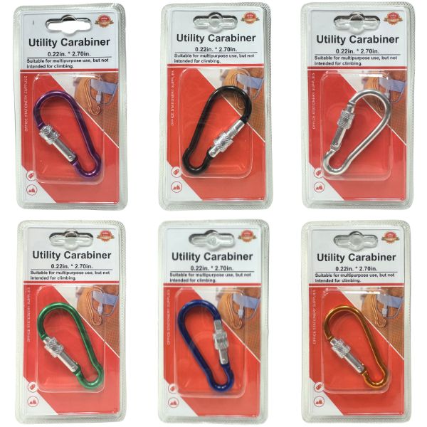 Utility D-Clip Carabiners - #70603 - Multi-Use With Locking Spring Load - Colors Vary - 36 For $28.80