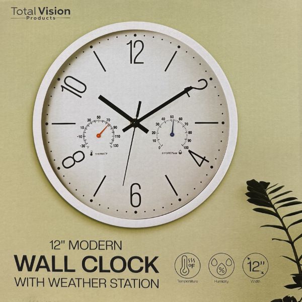 Weather Station 12" Modern Clock - Temperature & Humidity Readings - Battery Not Included - 4 For $30.00