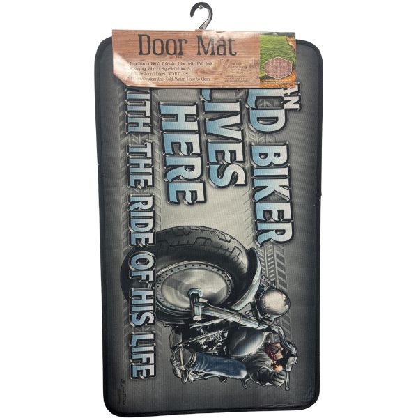 Biker Lives Here Door Mat - #41002 - 30"x17.7" - 100% Woven Polyester Fiber With PVC Backer - 10 For $35.00