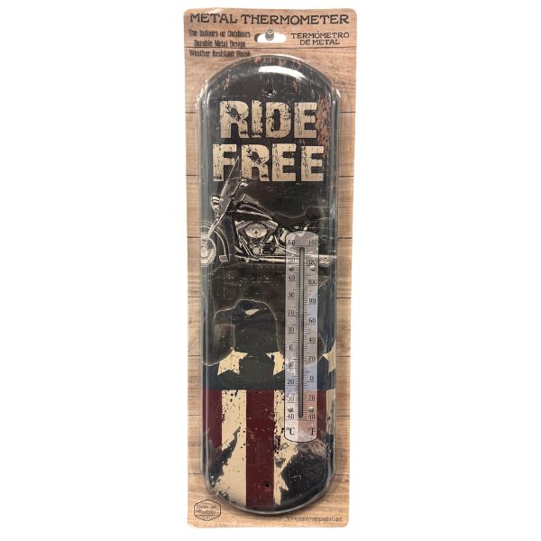 Country Side Metal Thermometers - #62410 - Ride Free USA Flag - 17"x5" - Weather Resistant Indoor/Outdoor - 6 For $30.00