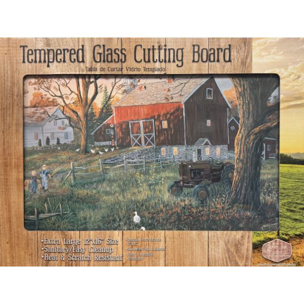 Large 12"x16" Glass Top Cutting Board - #40051 - Tractor Barn Design - 6 For $30.00