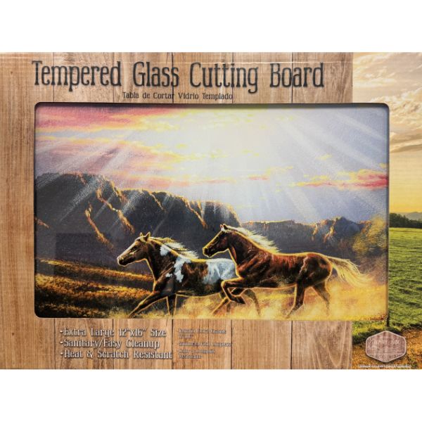 Large 12"x16" Glass Top Cutting Board - #40131 - Wild Horses Design - 6 For $30.00