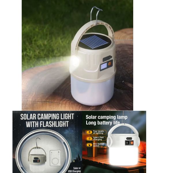 Solor Multi-Use Camping Light - #32131 - Solar Or CType To USB Charging - Hang Or TableTop - Cord Included - 6 For $30.00
