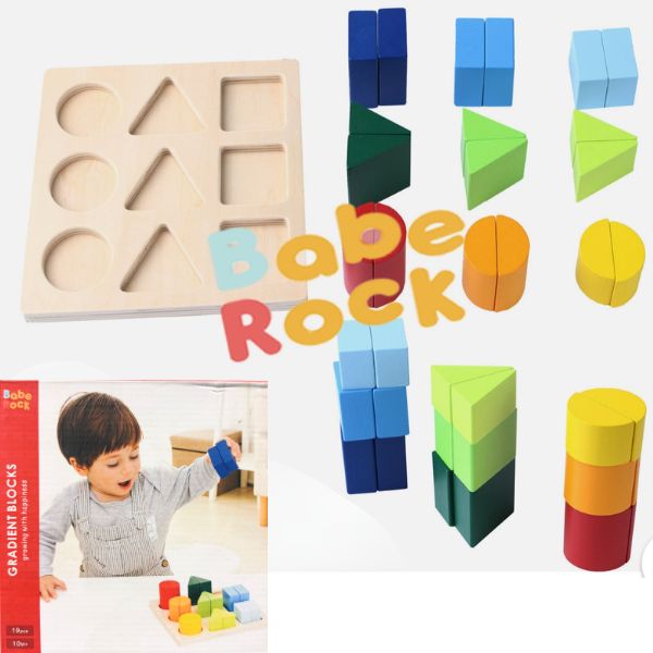 Babe Rock STEM - #168002 - 19PC Gradient Blocks Set - Premium Wooden STEM Toy - Shapes and Colors - 6 Sets for $36.00