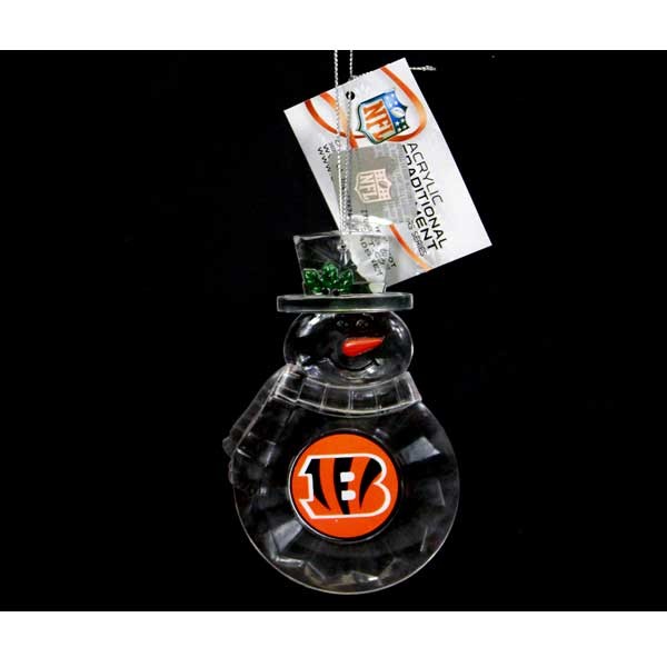 Cincinnati Bengals Ornaments - Acrylic Snowman - 6 For $18.00 - Wholesale Cincinnati Bengals Products - Bengals Merchandise