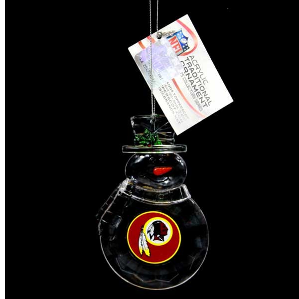 Washington Redskins Ornaments - Acrylic Snowman - 6 For $18.00 - Wholesale Washington Redskins Products - Redskins Merchandise