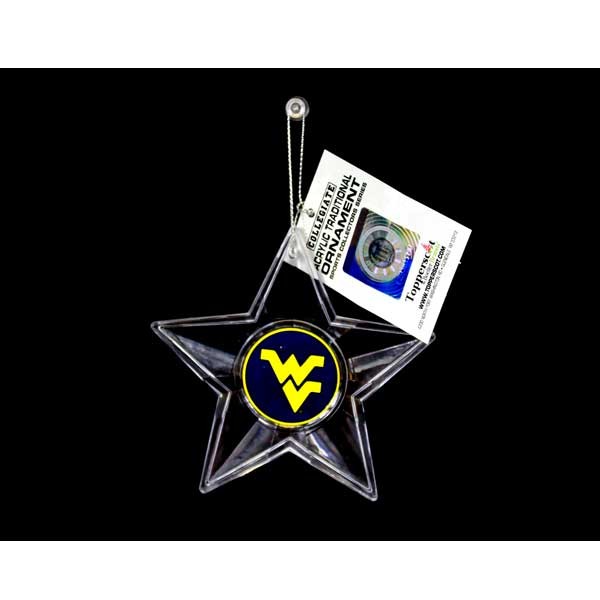 West Virginia Mountaineers Ornaments - Acrylic Star Style - 6 For $18.00 - West Virginia