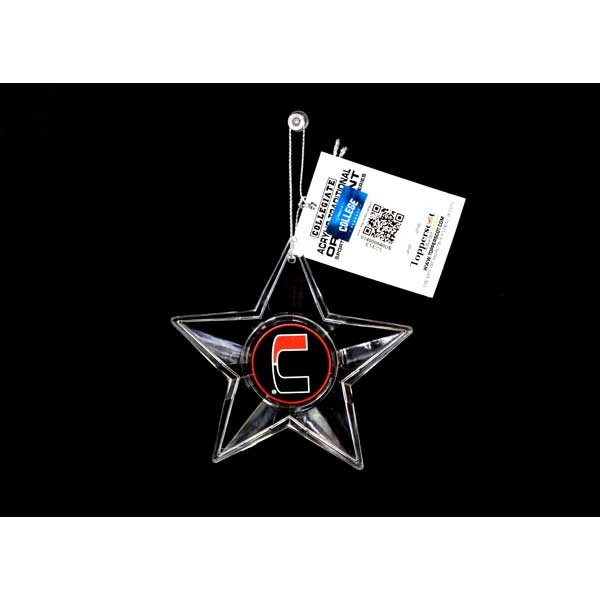 Miami Hurricanes Ornaments - Acrylic Star Style - 6 For $18.00 - Miami Hurricanes