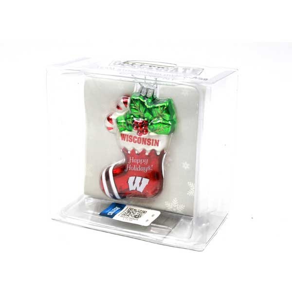 Wisconsin Badgers Ornaments - Stocking Holly Style - 6 For $18.00 - Wisconsin Badgers