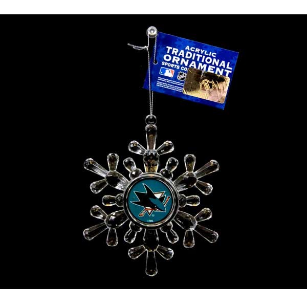 San Jose Sharks Ornaments - Acrylic Snowflake Style - 6 For $18.00 - San Jose Sharks