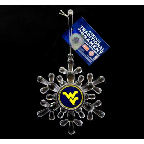 West Virginia Mountaineers Ornaments - Acrylic Snowflake Style - 6 For $18.00 - West Virginia