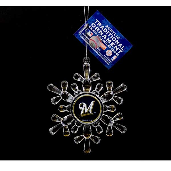 Milwaukee Brewers Ornaments - Acrylic Snowflake Style - 6 For $18.00 - Wholesale Milwaukee Brewers Products - Brewers Merchandise