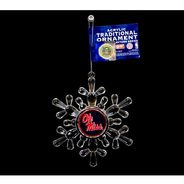 Ole MIss Ornaments - Acrylic Snowflake Style - 6 For $18.00 - Mississippi Rebels (Ole Miss)