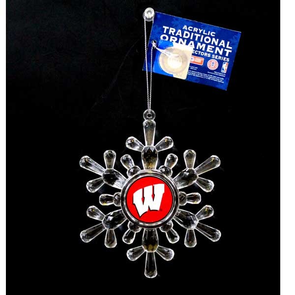 Wisconsin Badgers Ornaments - Acrylic Snowflake Style - 6 For $18.00 - Wisconsin Badgers