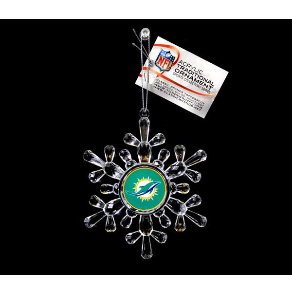 Miami Dolphins Ornaments - Acrylic Snowflake Style - 6 For $18.00 - Wholesale Miami Dolphins Products - Dolphins Merchandise