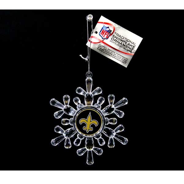 New Orleans Saints Ornaments - Acrylic Snowflake Style - 6 For $18.00 - Wholesale New Orleans Saints Product - Saints Merchandise