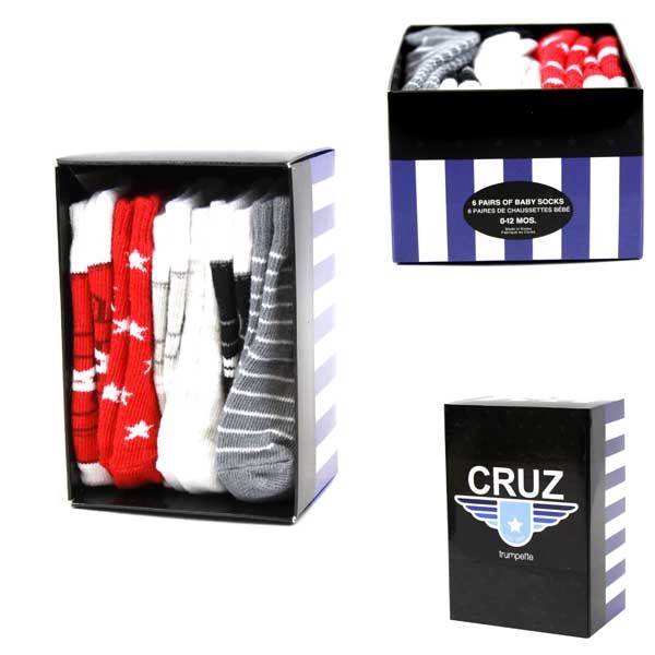 Wholesale Socks - Trumpette - Cruz Style 6Pair Pack - 0 to 12 Months - 6 Packs For $21.00 - Wholesale Apparel - Wholesale NFL Shirts - Wholesale Jerseys