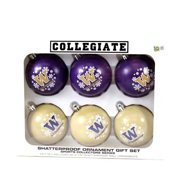 Washington Huskies Ornaments - 6Pack Shatterproof Set - 2 Sets For $15.00 - Washington Huskies