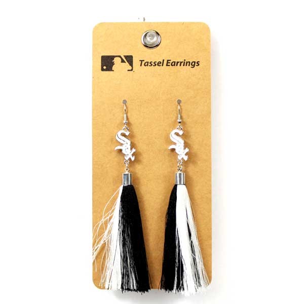 Chicago White Sox Earrings - Tassel Fashion Style - 6 Pair For $18.00 - Wholesale Chicago White Sox Products - White Sox Merchandise