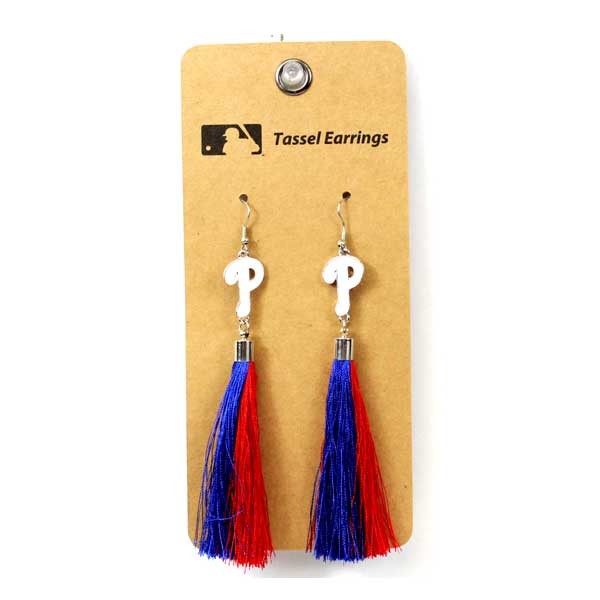 Philadelphia Phillies Earrings - Tassel Fashion Style - 6 Pair For $18.00 - Wholesale Philadelphia Phillies Products - Phillies Merchandise