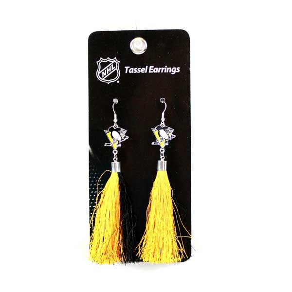 Pittsburgh Penguins Earrings - Tassel Fashion Style - 6 Pair For $18.00 - Pittsburgh Penguins