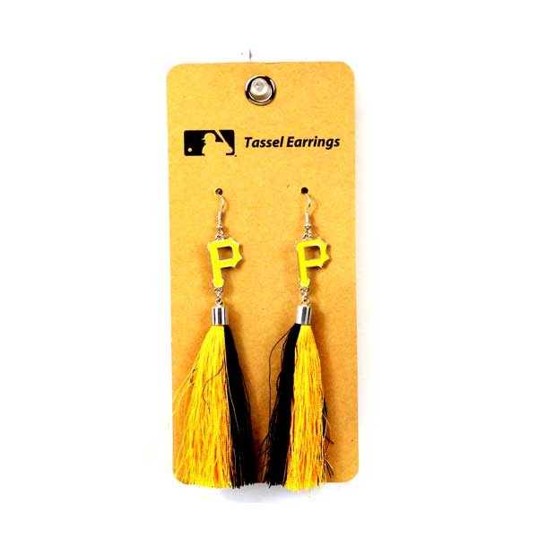 Pittsburgh Pirates Earrings - Tassel Fashion Style - 6 Pair For $18.00 - Wholesale Pittsburgh Pirates Products - Pirates Merchandise