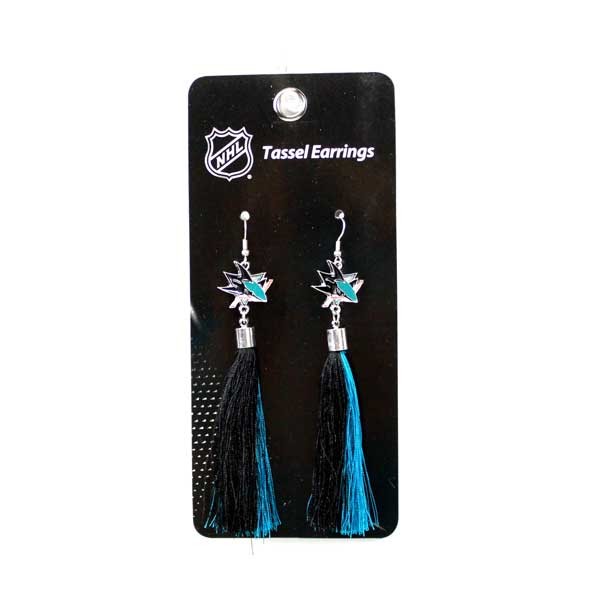 San Jose Sharks Earrings - Tassel Fashion Style - 6 Pair For $18.00 - San Jose Sharks