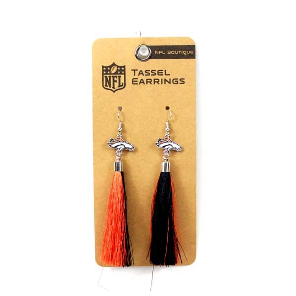 Denver Broncos Earrings - Fashion Tassel Style - 6 Pair For $18.00 - Wholesale Denver Broncos Products - Denver Merchandise
