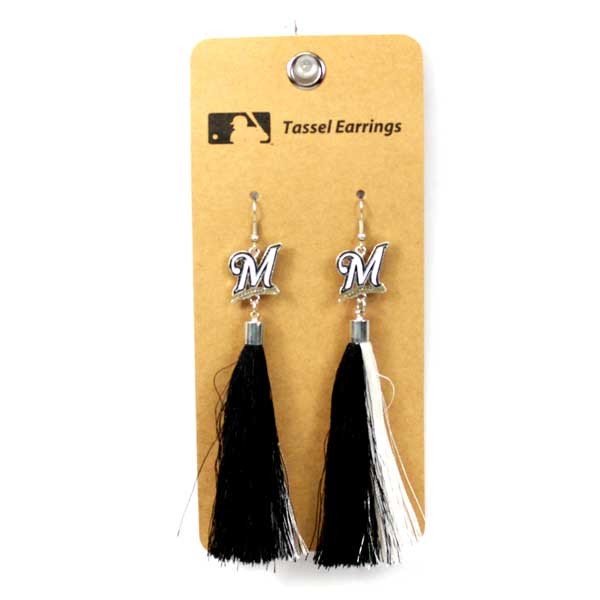 Milwaukee Brewers Earrings - Fashion Tassel Style - 6 Pair For $18.00 - Wholesale Milwaukee Brewers Products - Brewers Merchandise