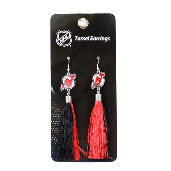 New Jersey Devils Earrings - Fashion Tassel Style - 6 Pair For $18.00 - New Jersey Devils