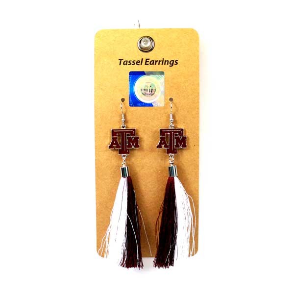 Texas A&M Earrings - Fashion Tassel Style - 6 Pair For $18.00  - Texas A&M