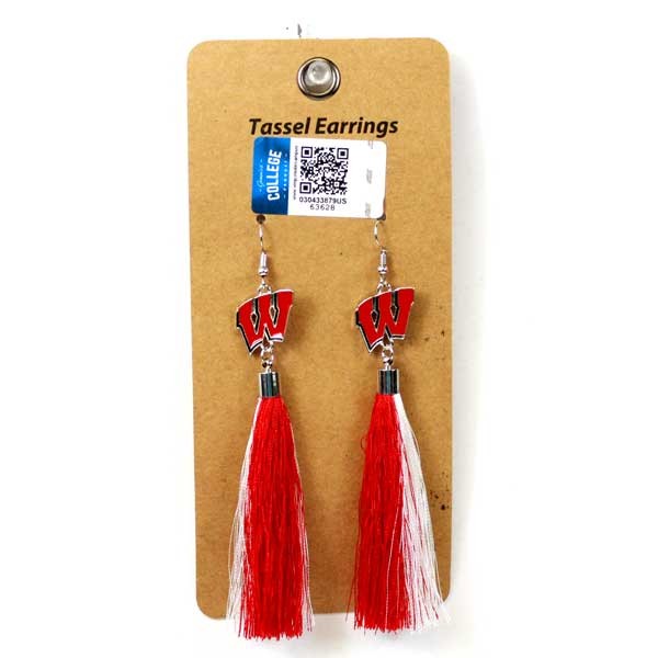 Wisconsin Badgers Earrings - Fashion Tassel Style - 6 Pair For $18.00 - Wisconsin Badgers