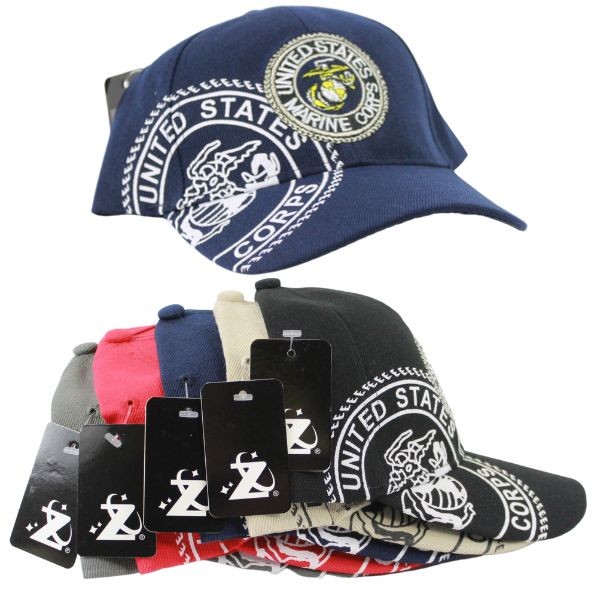 US Marine Corp Caps - Seal Style - Embroidered - Assorted Colors - 12 For $42.00
