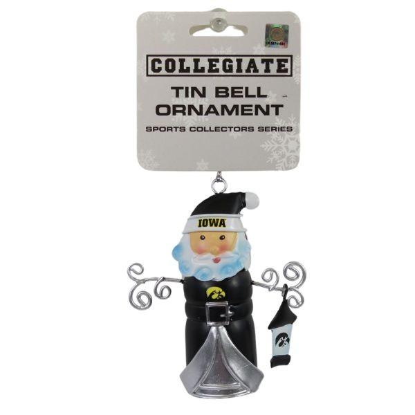Iowa Hawkeyes Ornaments - Tin Bell Santa Style - 6 For $21.00 - Iowa Hawkeyes