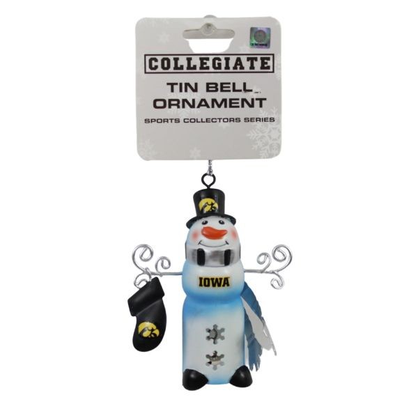 Iowa Hawkeyes Ornaments - Tin Bell SnowMan Style - 6 For $21.00 - Iowa Hawkeyes