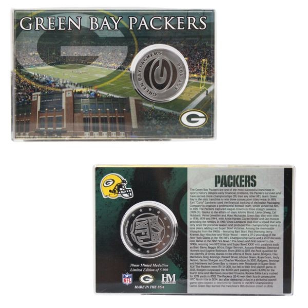 Green Bay Packers Collectibles - Highland Mint - 4"x6" Acrylic Case With Minted Coin - 2 For $15.00 - Wholesale Green Bay Packers Products - Packers Merchandise