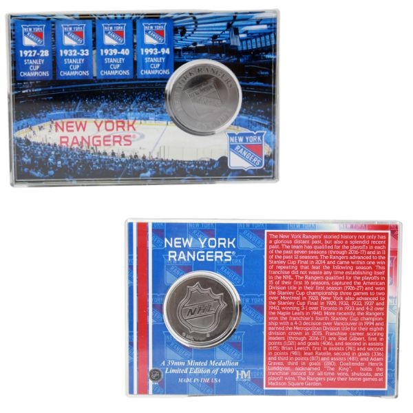 New York Rangers Collectibles - Highland Mint - 4"x6" Acrylic Case With Minted Coin - 2 For $15.00 - New York Rangers