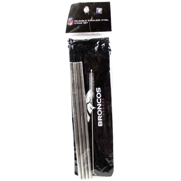 Denver Broncos Straws - 5Piece Stainless Steel Re-Usable Straw Set With Case - 6 Sets For $21.00 - Wholesale Denver Broncos Products - Denver Merchandise