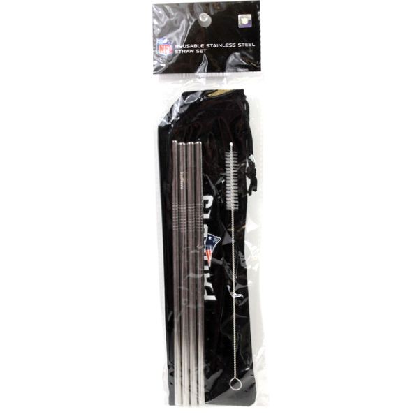 New England Patriots Straws - 5Piece Stainless Steel Re-Usable Straw Set With Cases - 6 Sets For $21.00 - Wholesale New England Patriots - Patriots Merchandise 2