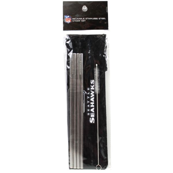 Seattle Seahawks Straws - 5Piece Stainless Steel Re-Usable Straw Set With Case - 6 Sets For $21.00 - Wholesale Seattle Seahawks Product - Seahawks Merchandise 2