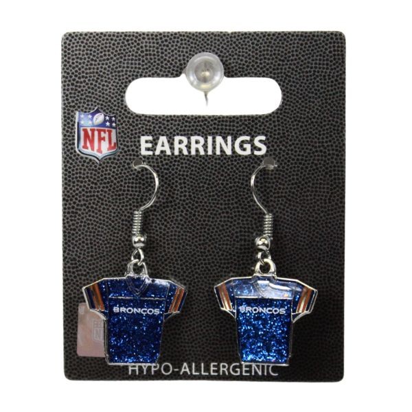 Denver Broncos Earrings - Jersey Style - 6 Pair For $18.00 - Wholesale Denver Broncos Products - Denver Merchandise