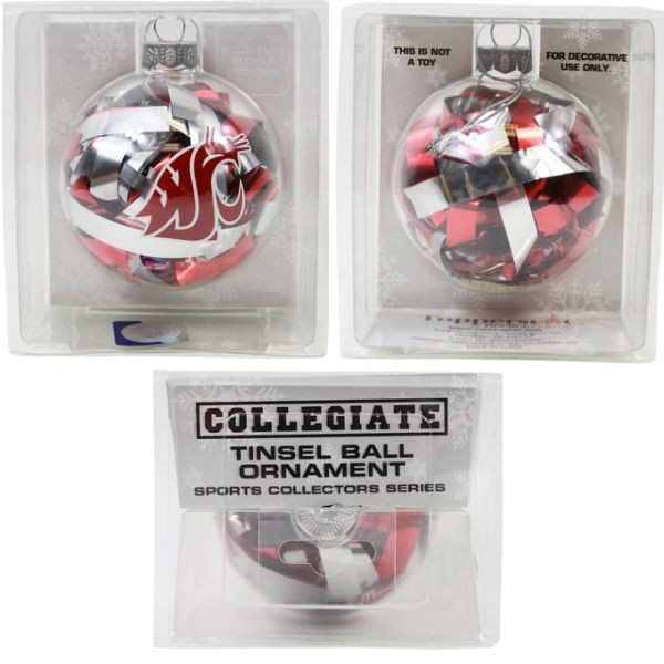 Washington State Cougars Ornaments - Tinsel Ball Style - 6 For $21.00 - Washington State