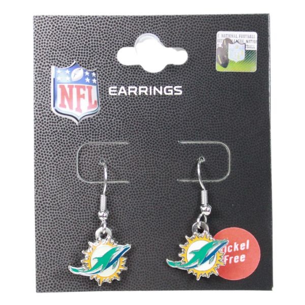 Miami Dolphins Earrings - Dangle Burst Logo Earrings - 12 Pair For $30.00 - Wholesale Miami Dolphins Products - Dolphins Merchandise