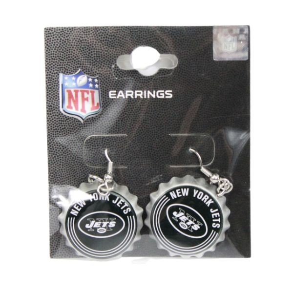 New York Jets Earrings - Bottle Cap Style Dangle Earrings - 12 Pair For $24.99 - Wholesale New York Jets Products - Jets Merchandise
