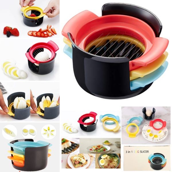 Egg Slicer - 3in1 Stainless Steel Stacking Egg Slicer - Half, Dice, Triangle - Easy To Clean - 6 For $21.00