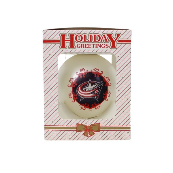 Columbus Blue Jackets Ornaments - 3.1/4" Frosted Fleur Style - 6 For $21.00 - Columbus Blue Jackets