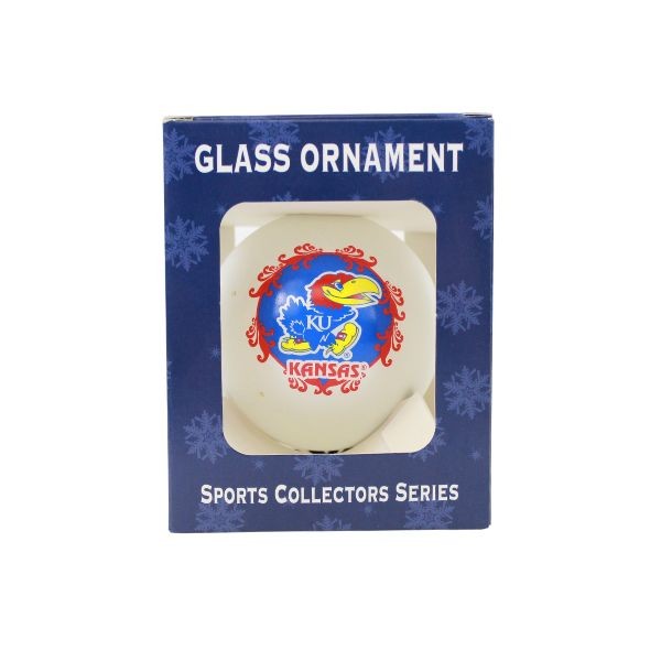 Kansas Jayhawks Ornaments - 3.1/4" Frosted Fleur Style - 6 For $21.00 - Kansas Jayhawks