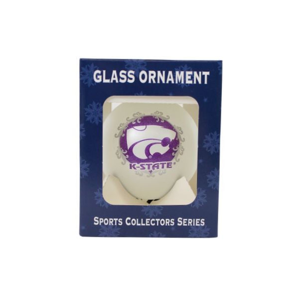 KState Wildcats Ornaments - 3.1/4" Frosted Fleur Style - 6 For $21.00 - Kansas State
