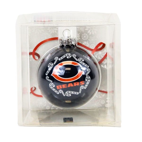 Chicago Bears Ornaments - Candy Cane Glass Ball Style - 6 For $21.00 - Wholesale Chicago Bears Products - Bears Merchandise