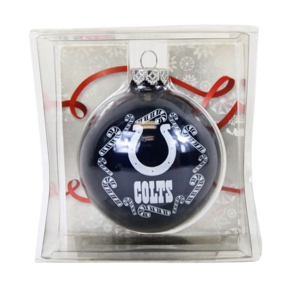 Indianapolis Colts Ornaments - Candy Cane Glass Ball Style - 6 For $21.00 - Wholesale Indianapolis Colts Products - Colts Merchandise